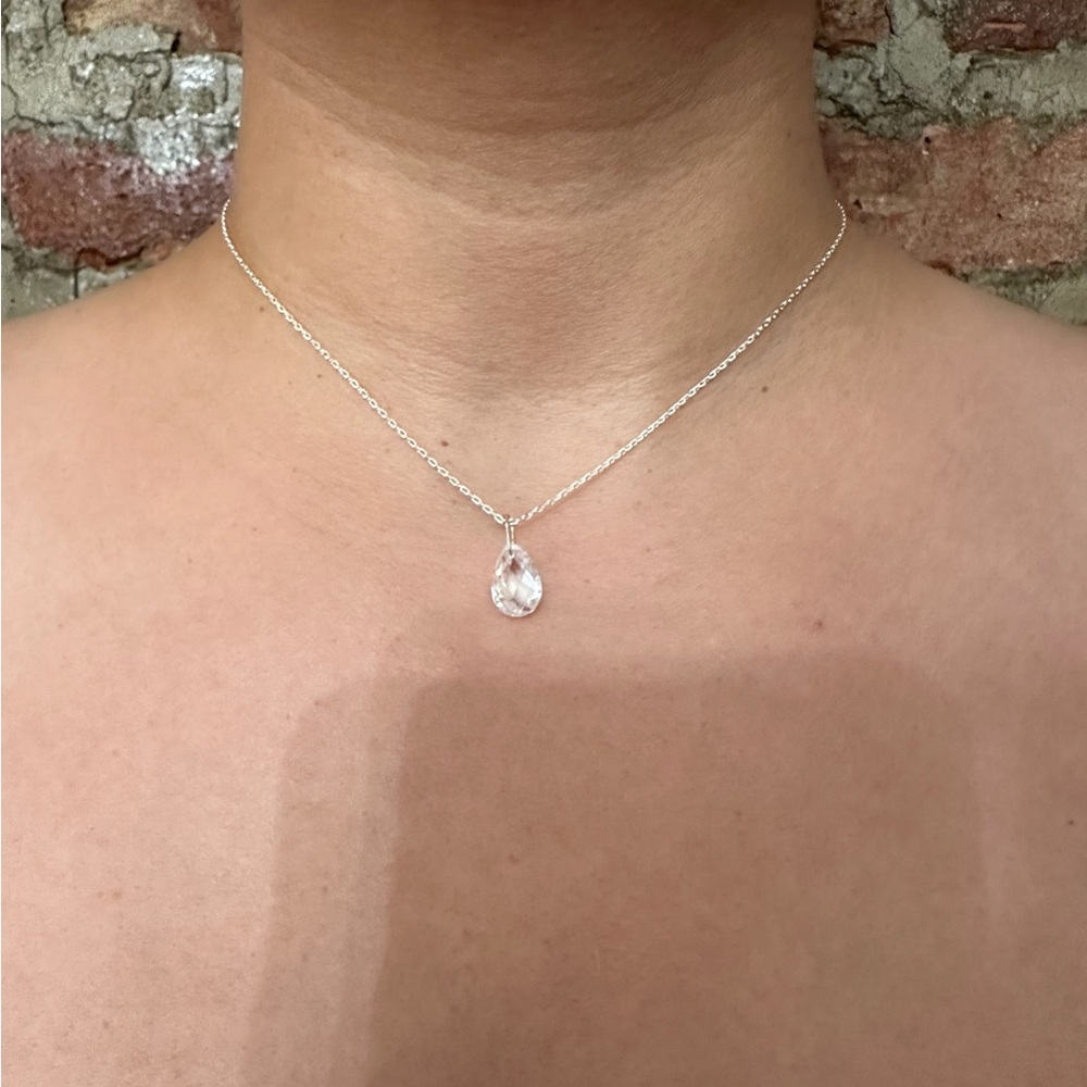 Sterling Silver Chain w/ Pear Shaped CZ Pendant - Picture 6 of 6
